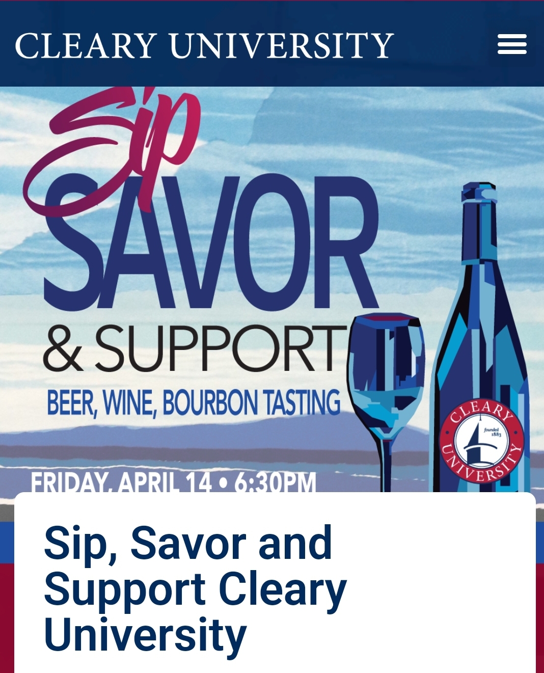 Sip, Savor and Support Cleary University April, 14th Tickets on Sale Now